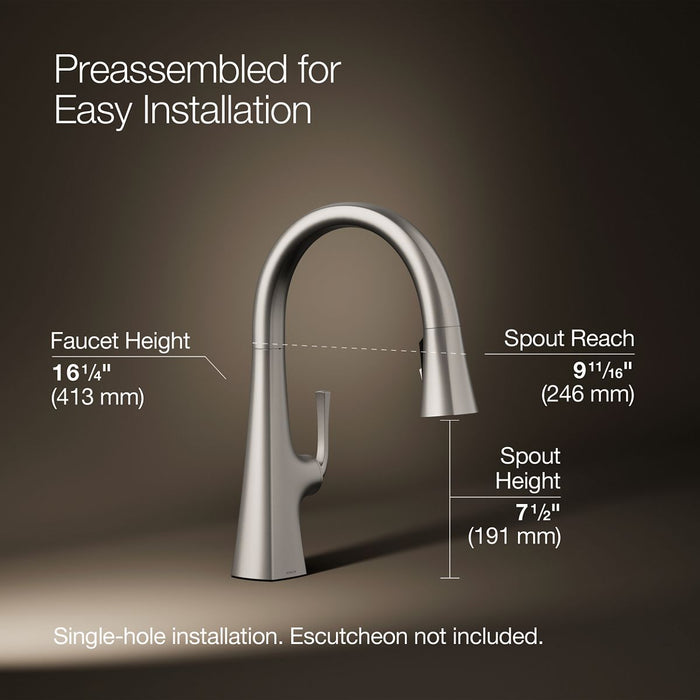 KOHLER K-22063 Graze Pull-down kitchen sink faucet with three-function sprayhead
