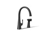 KOHLER K-22064 Graze Single-handle kitchen sink faucet with two-function side sprayer, matte black