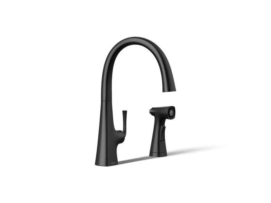 KOHLER K-22064 Graze Single-handle kitchen sink faucet with two-function side sprayer, matte black