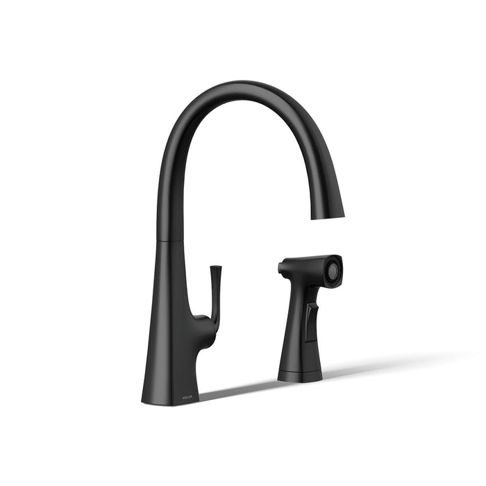 KOHLER K-22064 Graze Single-handle kitchen sink faucet with two-function side sprayer, matte black - view 4