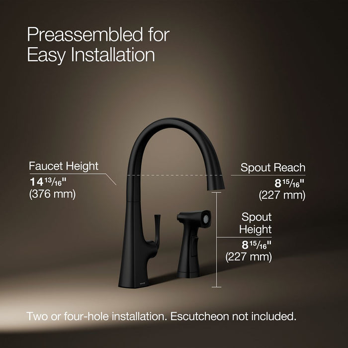 KOHLER K-22064 Graze Single-handle kitchen sink faucet with two-function side sprayer, matte black - view 5