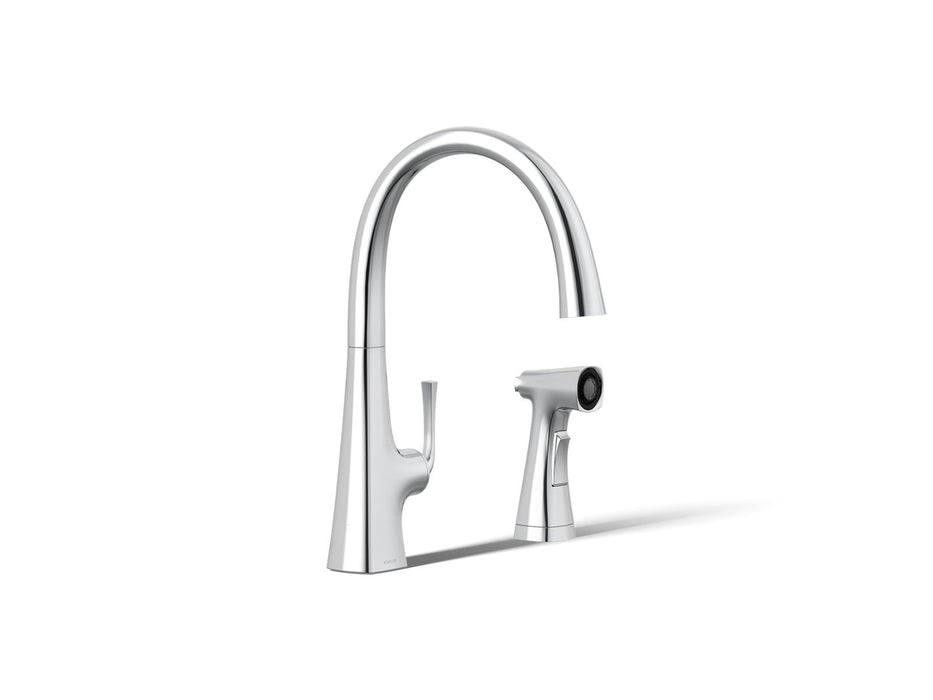 KOHLER K-22064 Graze Single-handle kitchen sink faucet with two-function side sprayer, polished chrome