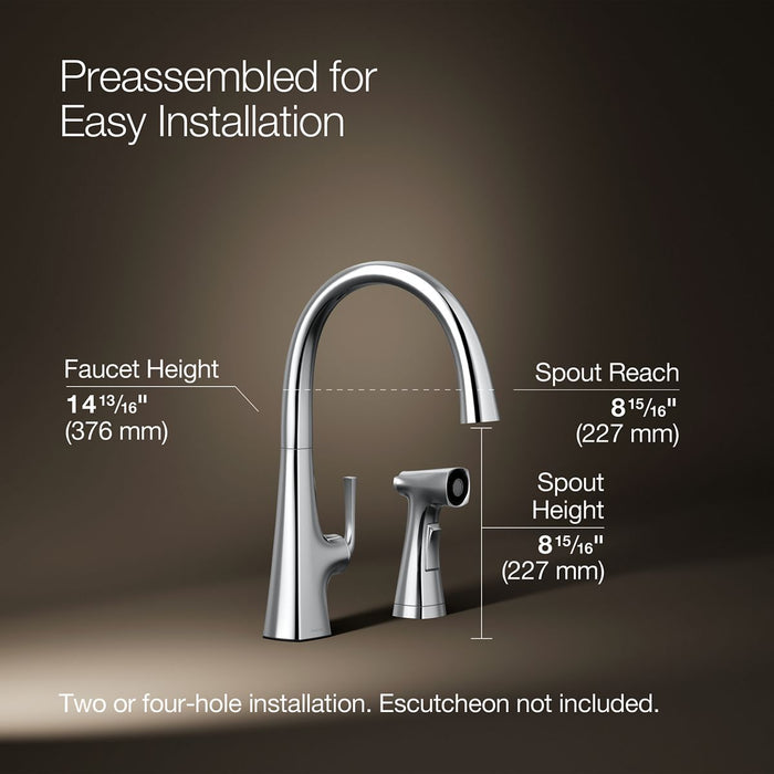 KOHLER K-22064 Graze Single-handle kitchen sink faucet with two-function side sprayer, polished chrome - view 4