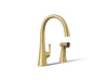 KOHLER K-22064 Graze Single-handle kitchen sink faucet with two-function side sprayer, vibrant brushed moderne brass