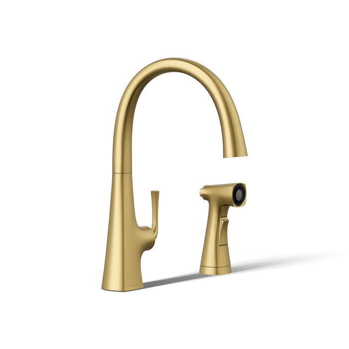 KOHLER K-22064 Graze Single-handle kitchen sink faucet with two-function side sprayer, vibrant brushed moderne brass - view 2