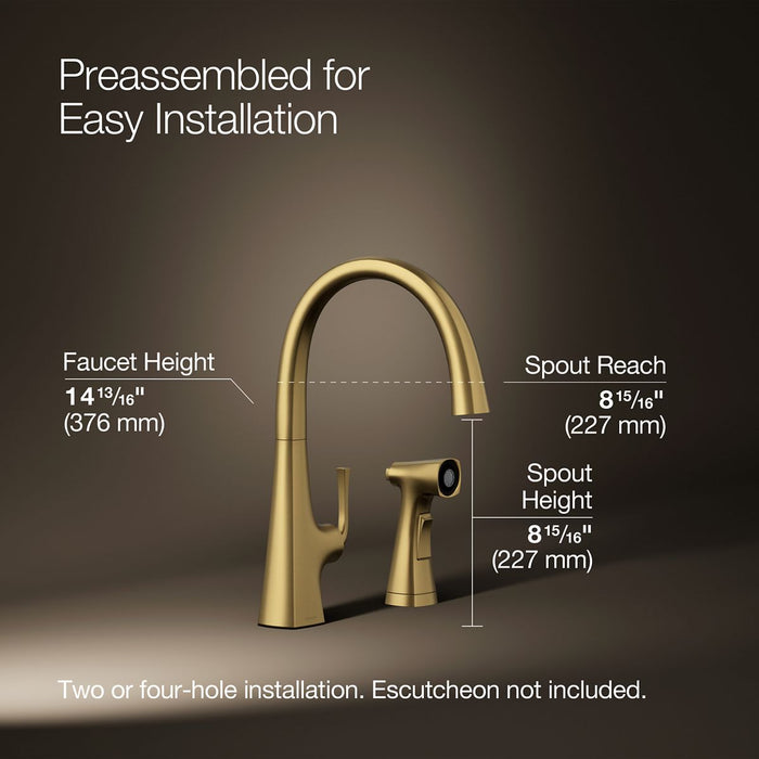 KOHLER K-22064 Graze Single-handle kitchen sink faucet with two-function side sprayer, vibrant brushed moderne brass - view 5
