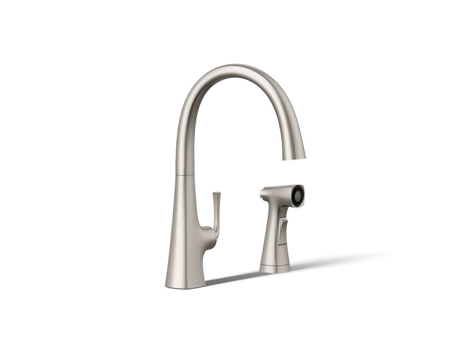 KOHLER K-22064 Graze Single-handle kitchen sink faucet with two-function side sprayer, vibrant stainless