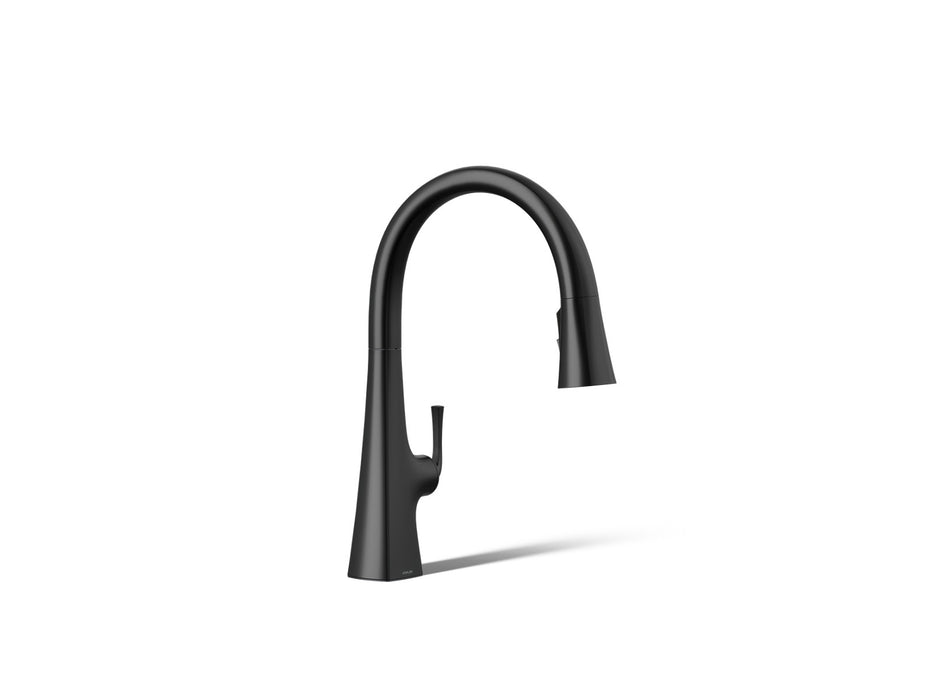 KOHLER K-22068 Graze Touchless pull-down kitchen sink faucet with three-function sprayhead, matte black