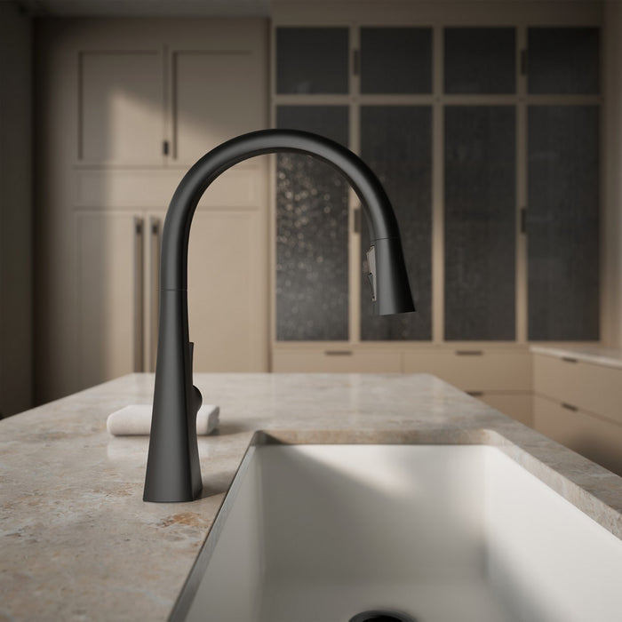 KOHLER K-22068 Graze Touchless pull-down kitchen sink faucet with three-function sprayhead, matte black - view 5