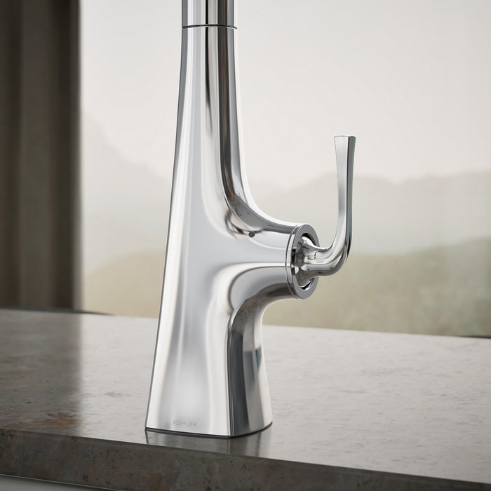 KOHLER K-22068 Graze Touchless pull-down kitchen sink faucet with three-function sprayhead, polished chrome - view 2