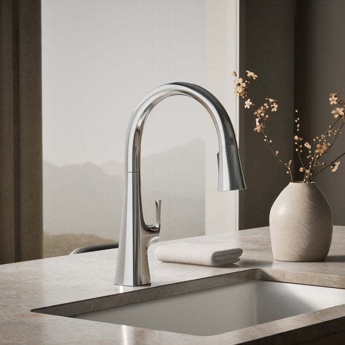KOHLER K-22068 Graze Touchless pull-down kitchen sink faucet with three-function sprayhead