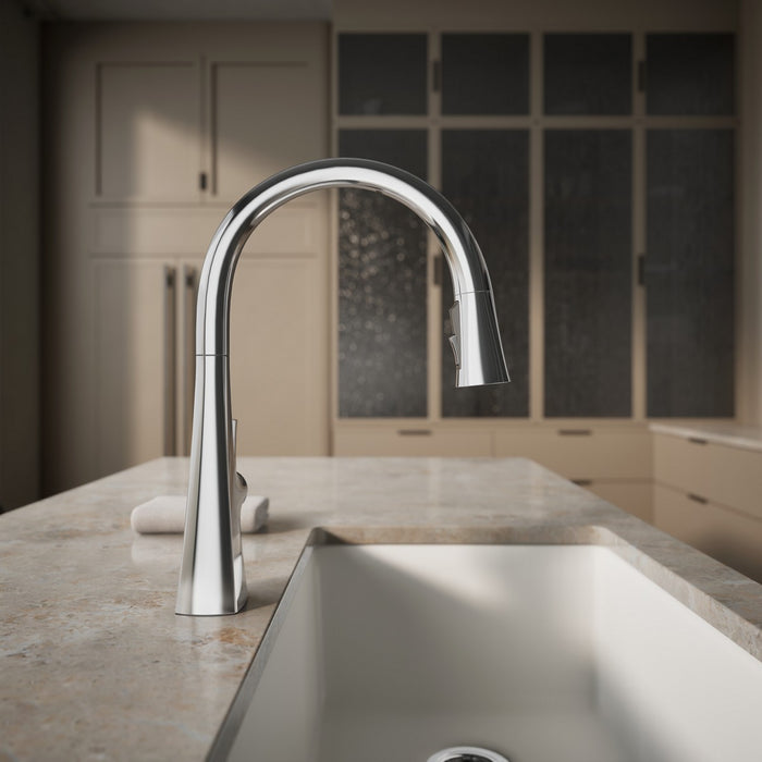 KOHLER K-22068 Graze Touchless pull-down kitchen sink faucet with three-function sprayhead