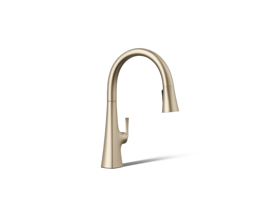 KOHLER K-22068 Graze Touchless pull-down kitchen sink faucet with three-function sprayhead, vibrant brushed bronze
