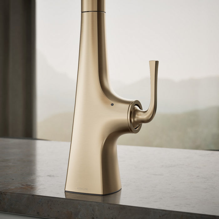 KOHLER K-22068 Graze Touchless pull-down kitchen sink faucet with three-function sprayhead, vibrant brushed bronze - view 2