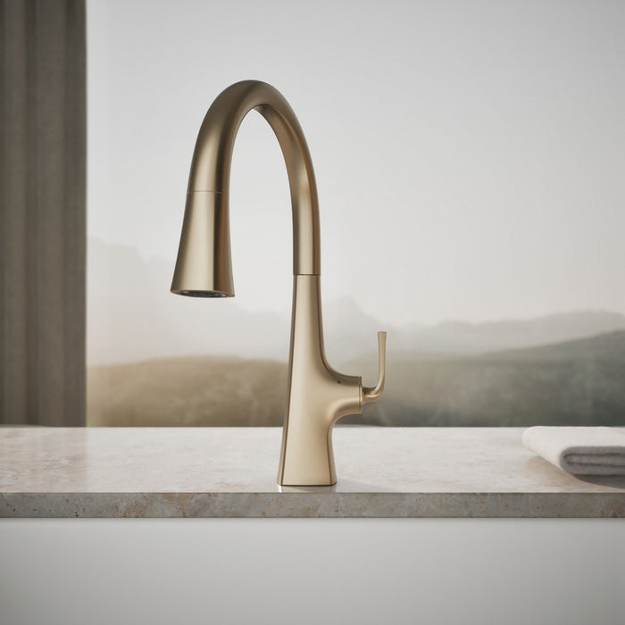 KOHLER K-22068 Graze Touchless pull-down kitchen sink faucet with three-function sprayhead, vibrant brushed bronze - view 4