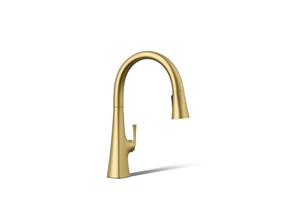 KOHLER K-22068-WB Graze Touchless pull-down kitchen sink faucet with KOHLER Konnect and three-function sprayhead, vibrant...