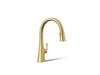 KOHLER K-22068 Graze Touchless pull-down kitchen sink faucet with three-function sprayhead, vibrant brushed moderne brass
