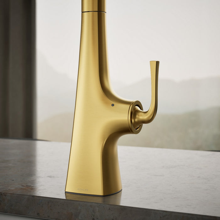 KOHLER K-22068 Graze Touchless pull-down kitchen sink faucet with three-function sprayhead, vibrant brushed moderne brass...