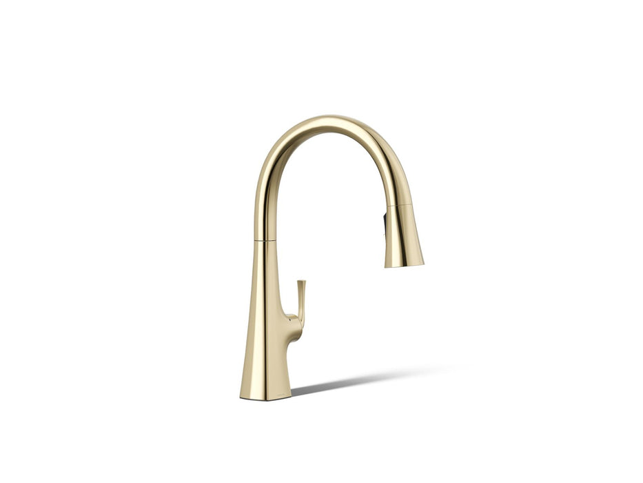 KOHLER K-22068-WB Graze Touchless pull-down kitchen sink faucet with KOHLER Konnect and three-function sprayhead, vibrant...