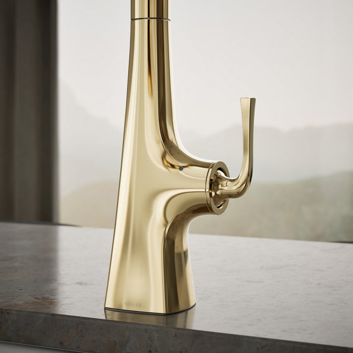 KOHLER K-22068 Graze Touchless pull-down kitchen sink faucet with three-function sprayhead, vibrant french gold - view 2