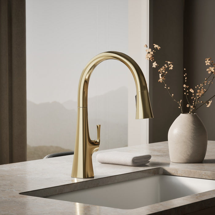 KOHLER K-22068 Graze Touchless pull-down kitchen sink faucet with three-function sprayhead, vibrant french gold - view 3