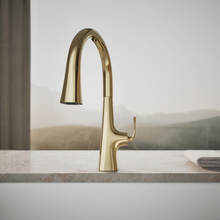 KOHLER K-22068 Graze Touchless pull-down kitchen sink faucet with three-function sprayhead, vibrant french gold - view 4