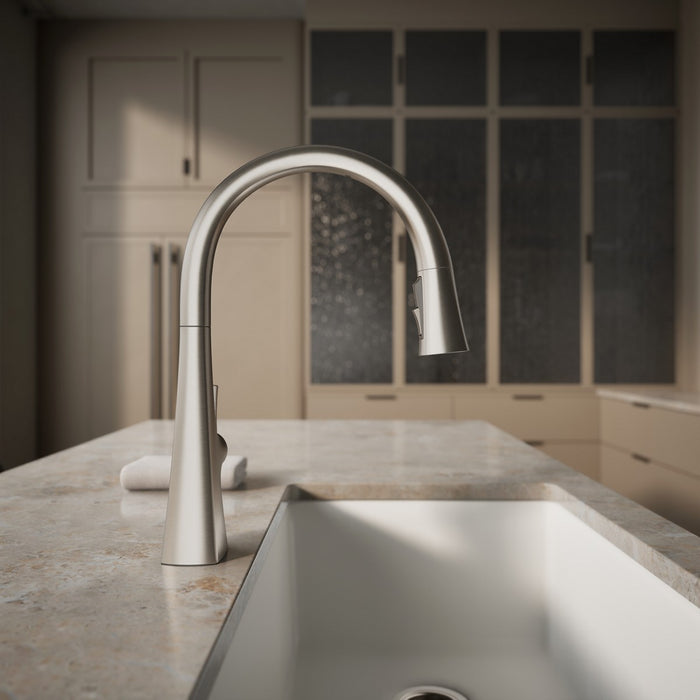 KOHLER K-22068 Graze Touchless pull-down kitchen sink faucet with three-function sprayhead