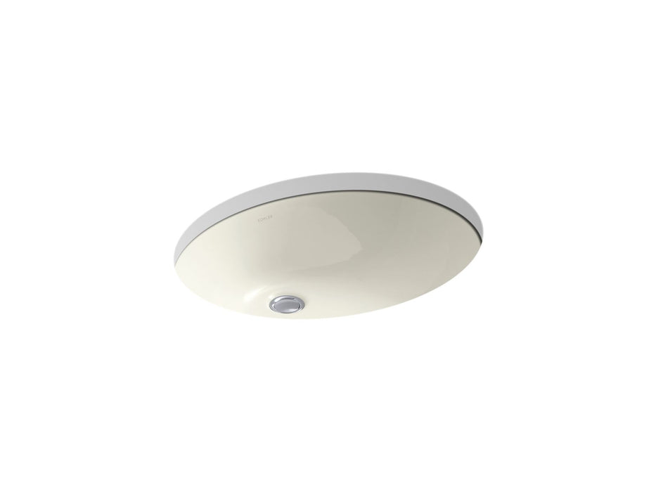 KOHLER K-2211-G Caxton 21-1/4" oval undermount bathroom sink with glazed underside, no overflow, biscuit