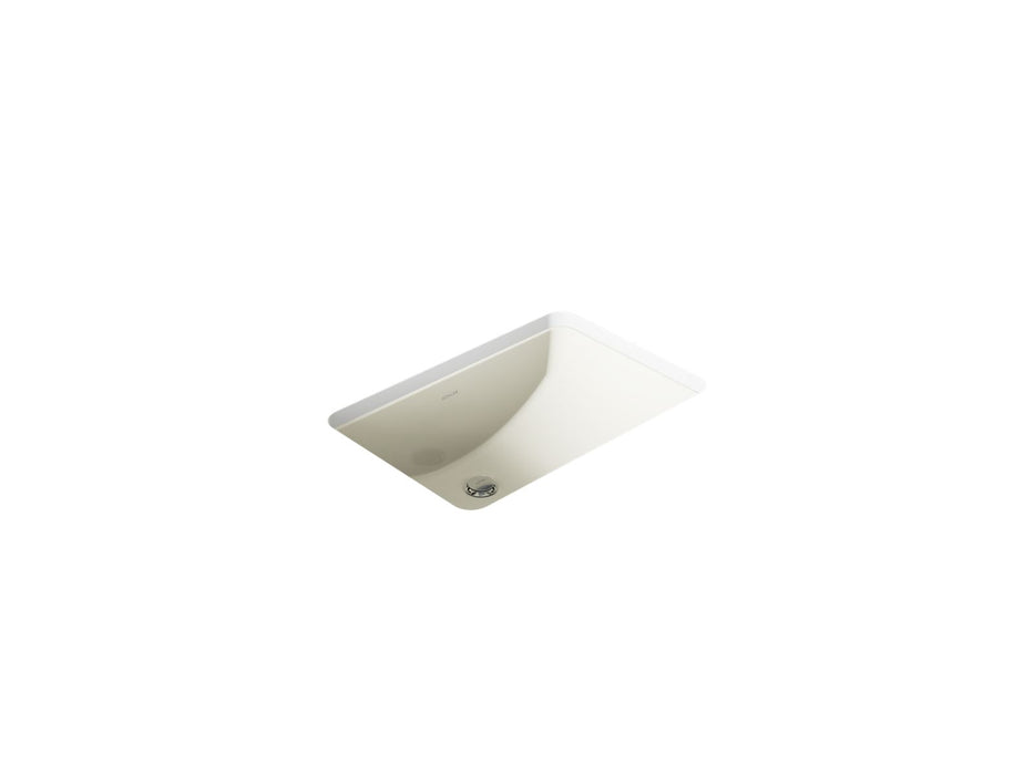 KOHLER K-2214-G Ladena 21" rectangular undermount bathroom sink with glazed underside, no overflow, biscuit
