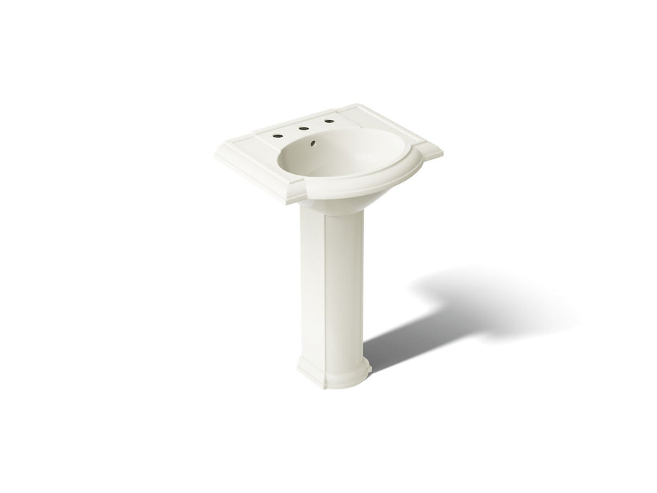 KOHLER K-2286-8 Devonshire 24" Pedestal Bathroom Sink with 8" Widespread Faucet Holes, biscuit