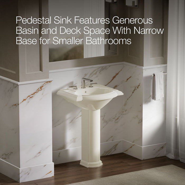 KOHLER K-2286-8 Devonshire 24" Pedestal Bathroom Sink with 8" Widespread Faucet Holes, biscuit - view 4