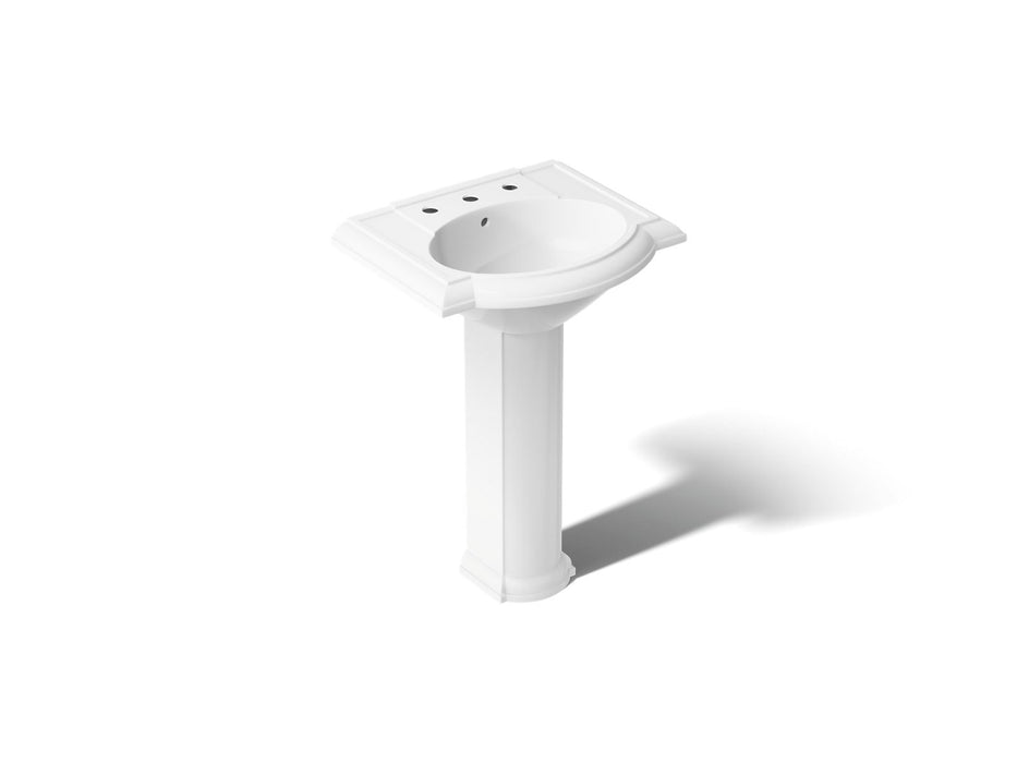 KOHLER K-2286-8 Devonshire 24" Pedestal Bathroom Sink with 8" Widespread Faucet Holes, white