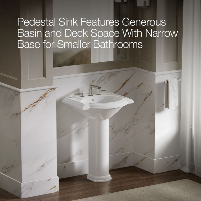 KOHLER K-2286-8 Devonshire 24" Pedestal Bathroom Sink with 8" Widespread Faucet Holes, white - view 4