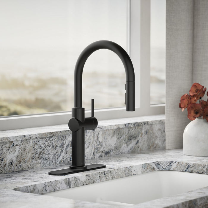 KOHLER K-22972 Crue Pull-down kitchen sink faucet with three-function sprayhead, matte black - view 3