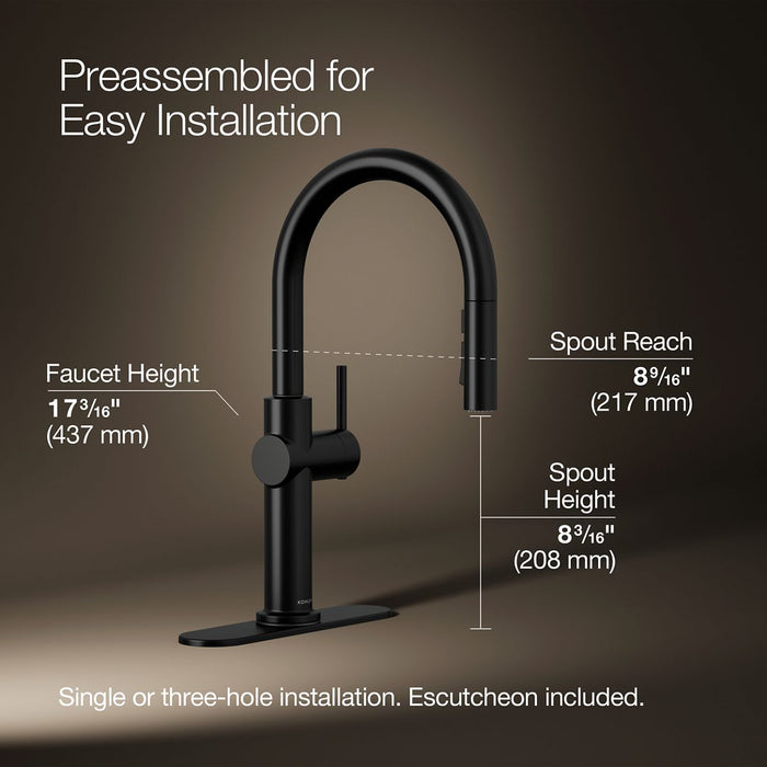 KOHLER K-22972 Crue Pull-down kitchen sink faucet with three-function sprayhead, matte black - view 5