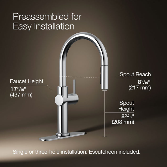 KOHLER K-22972 Crue Pull-down kitchen sink faucet with three-function sprayhead, polished chrome - view 5