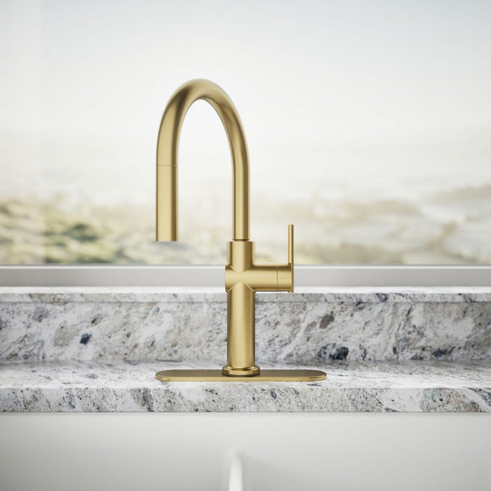 KOHLER K-22972 Crue Pull-down kitchen sink faucet with three-function sprayhead, vibrant brushed moderne brass - view 4