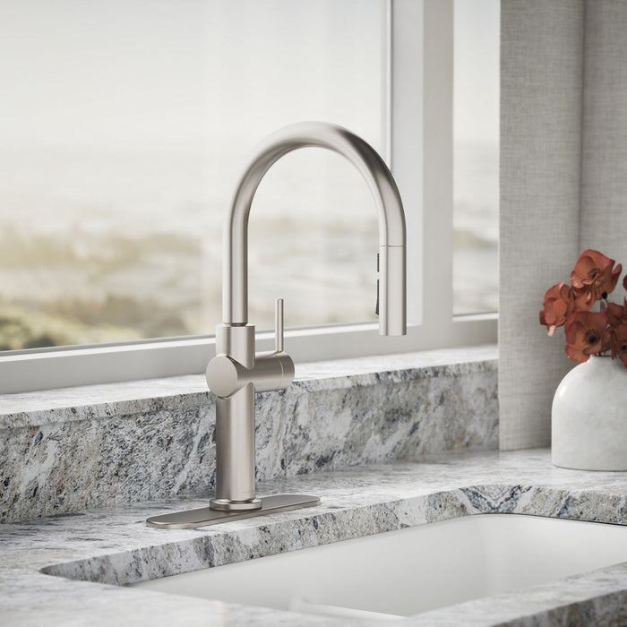 KOHLER K-22972 Crue Pull-down kitchen sink faucet with three-function sprayhead, vibrant stainless - view 3