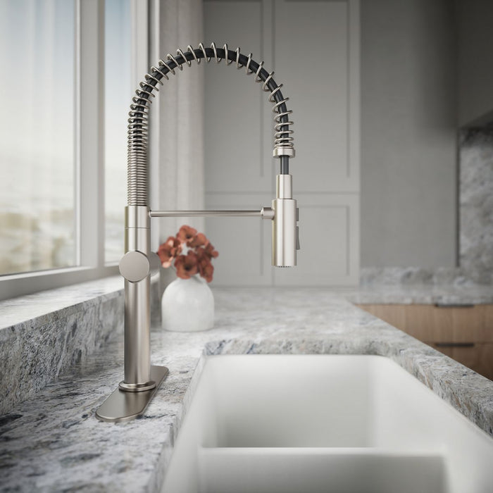 KOHLER K-22973 Crue Semi-professional kitchen sink faucet with three-function sprayhead, vibrant stainless - view 2