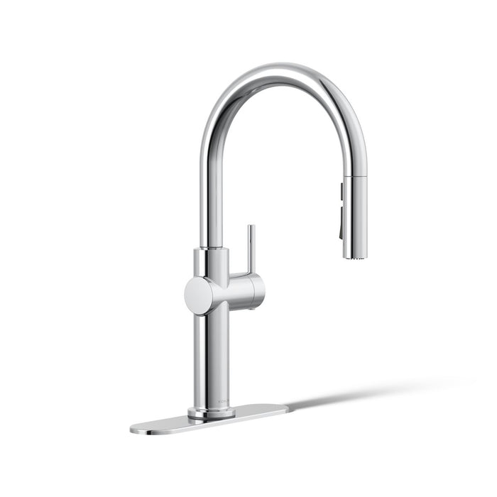 KOHLER K-22974-RT2 Crue Touchless Pull-down Kitchen Sink Faucet with Three-function Sprayhead, Polished Chrome - 3/4 view of 