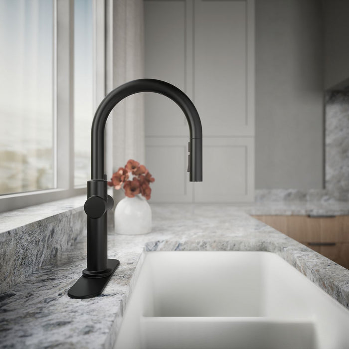 KOHLER K-22974 Crue Touchless pull-down kitchen sink faucet with three-function sprayhead, matte black - view 2