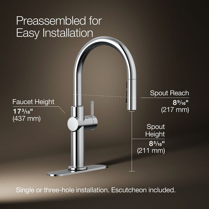 KOHLER K-22974 Crue Touchless pull-down kitchen sink faucet with three-function sprayhead, polished chrome - view 5