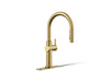 KOHLER K-22974 Crue Touchless pull-down kitchen sink faucet with three-function sprayhead, vibrant brushed moderne brass