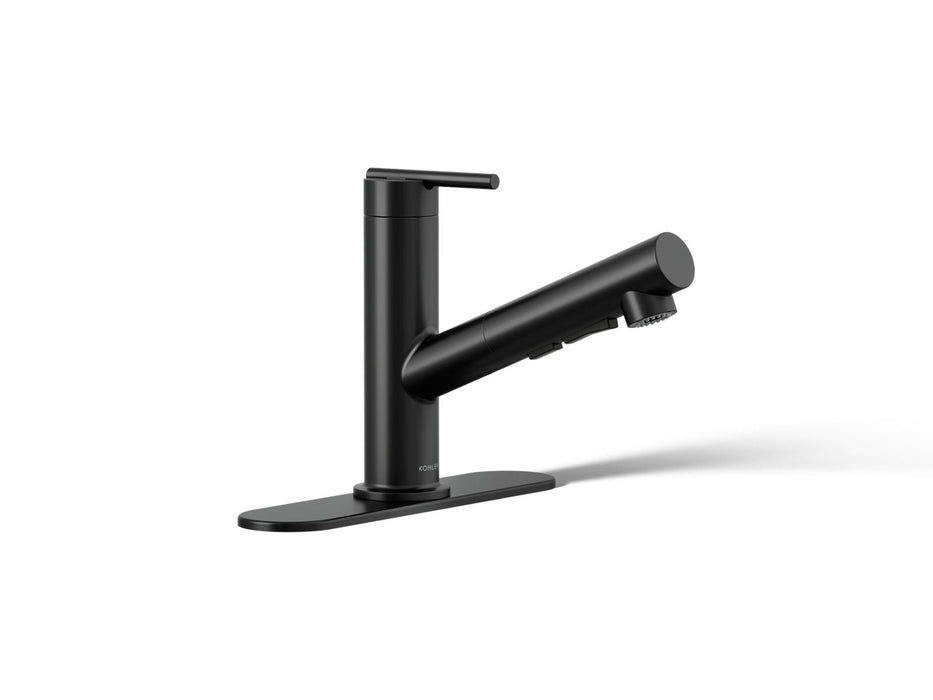 KOHLER K-22976 Crue Pull-out kitchen sink faucet with three-function sprayhead, matte black