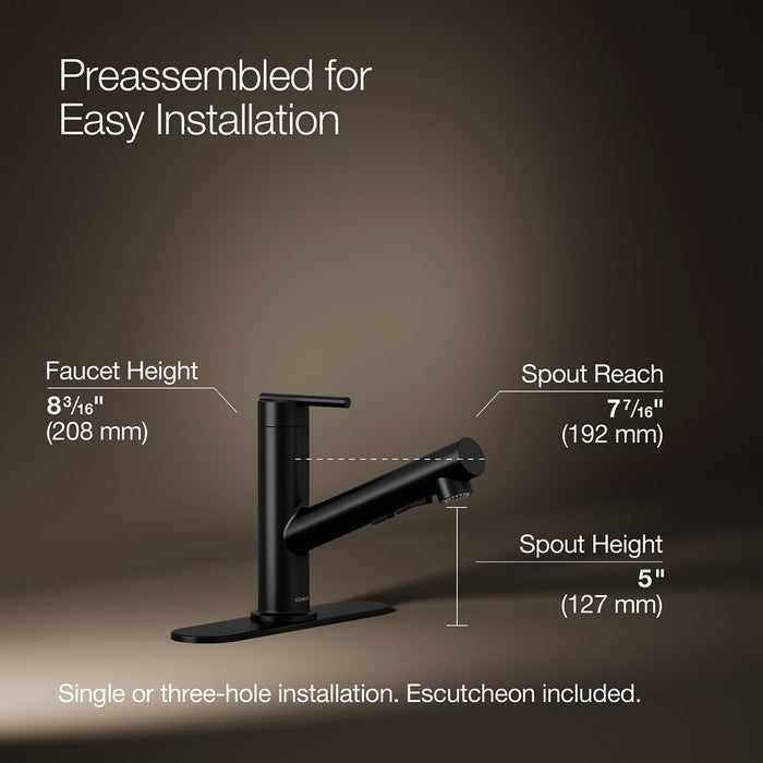 KOHLER K-22976 Crue Pull-out kitchen sink faucet with three-function sprayhead, matte black - view 5