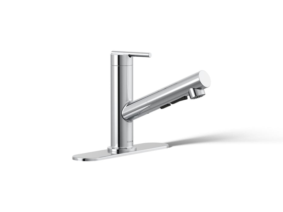 KOHLER K-22976 Crue Pull-out kitchen sink faucet with three-function sprayhead, polished chrome