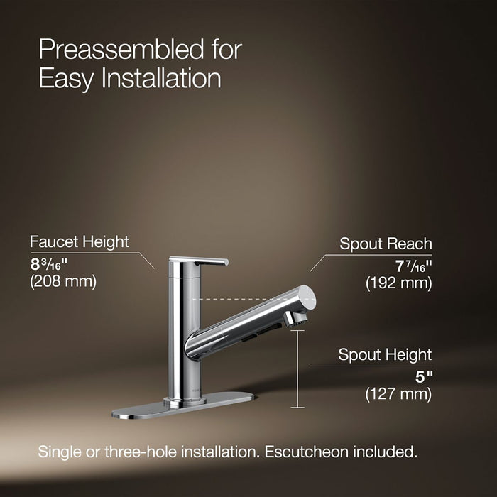KOHLER K-22976 Crue Pull-out kitchen sink faucet with three-function sprayhead, polished chrome - view 5