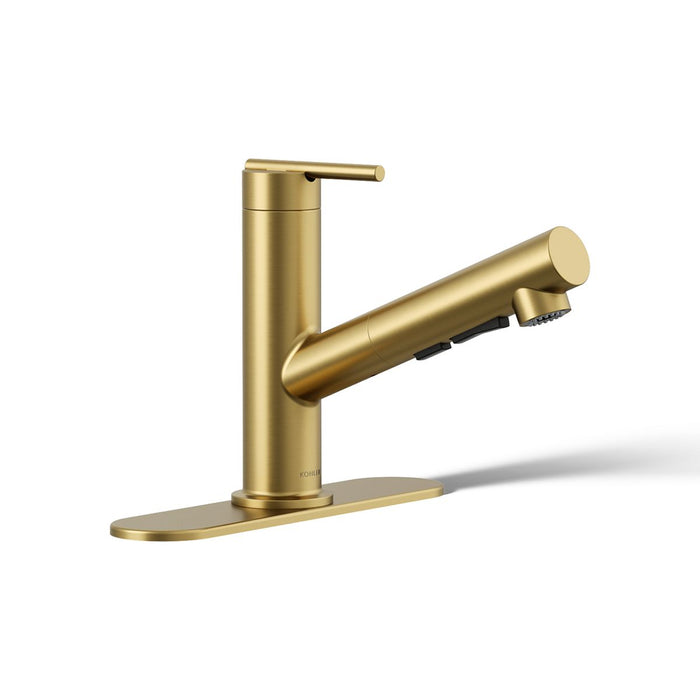 KOHLER K-22976 Crue Pull-out kitchen sink faucet with three-function sprayhead, vibrant brushed moderne brass - view 4