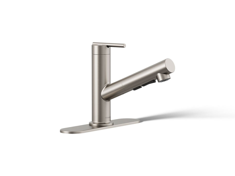 KOHLER K-22976 Crue Pull-out kitchen sink faucet with three-function sprayhead, vibrant stainless