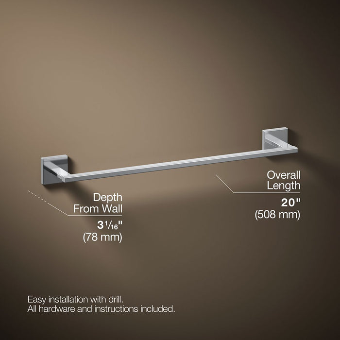 KOHLER K-23284 Square 18" towel bar, polished chrome - view 5